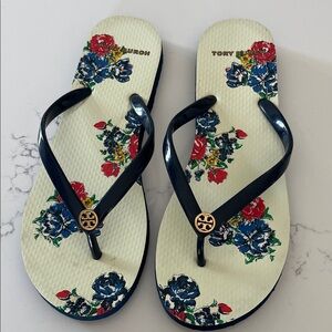 Tory Burch Navy Tea Rose Sandal Flip Flops